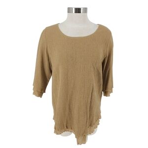 Soft Surroundings Siesta Key Tunic Top Camel Gauze 3/4 Sleeve Pointed Hem Medium